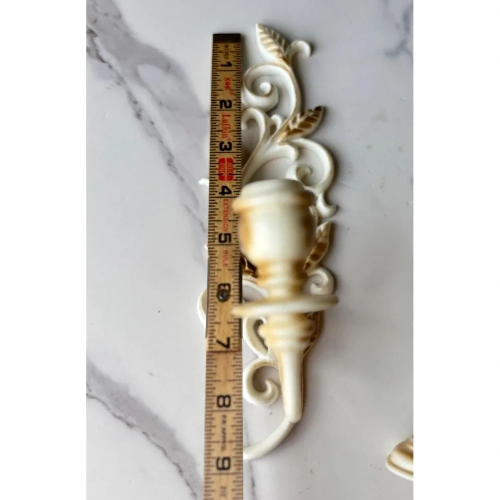 Vtg Spartus Wall Clock Shelf Sconces Set‎ 4pc Hollywood Regency Gold Cream 60s